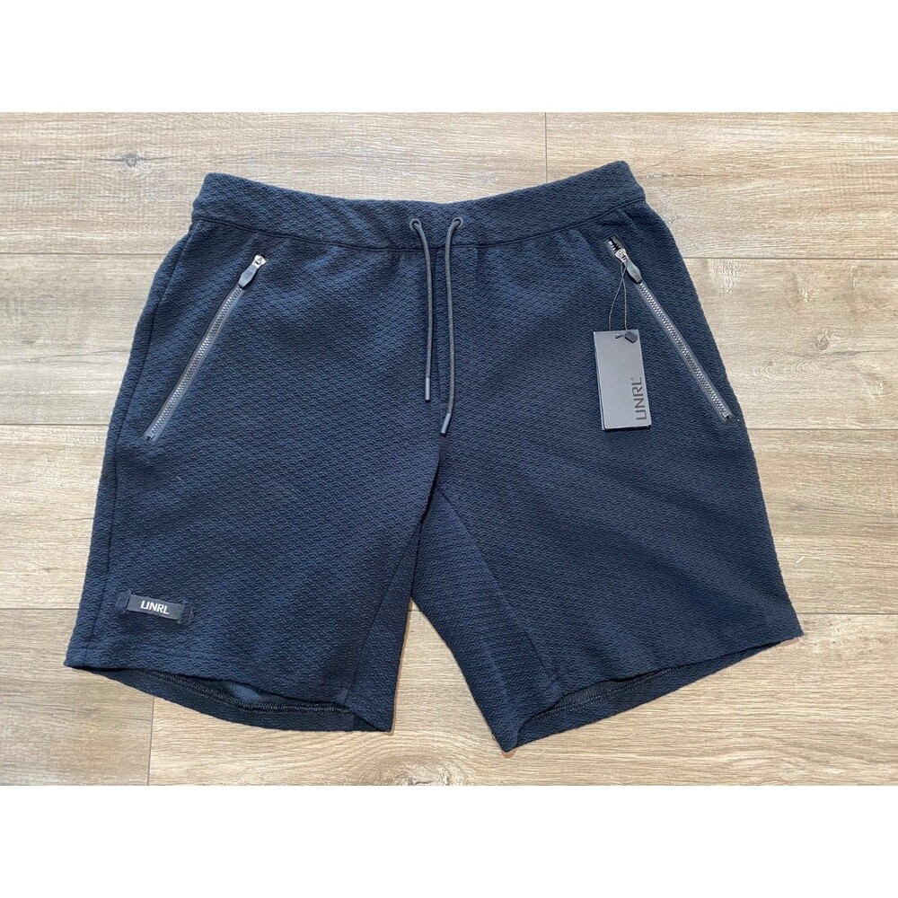 UNRL Elevation Shorts Mens Large Black Charcoal Textured Knit Zipper Pockets